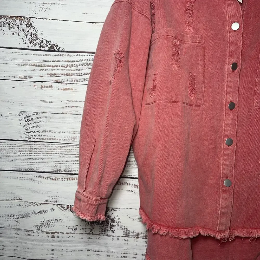 Paintcolors Distressed Indie Grunge Red Fringe Jean Jacket Medium - Picture 7 of 12